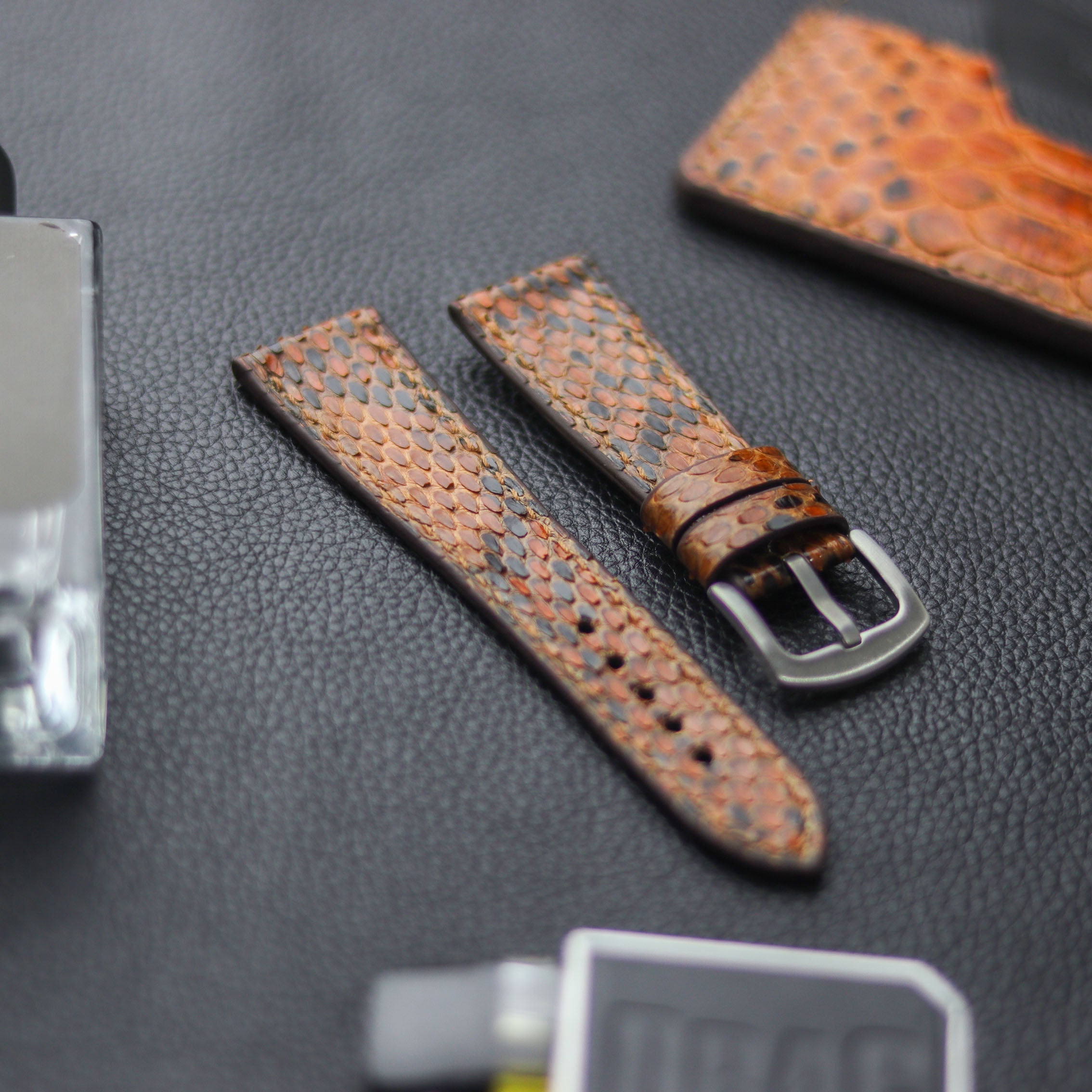 PYTHON SKIN WATCH STRAPS - COPPER BROWN